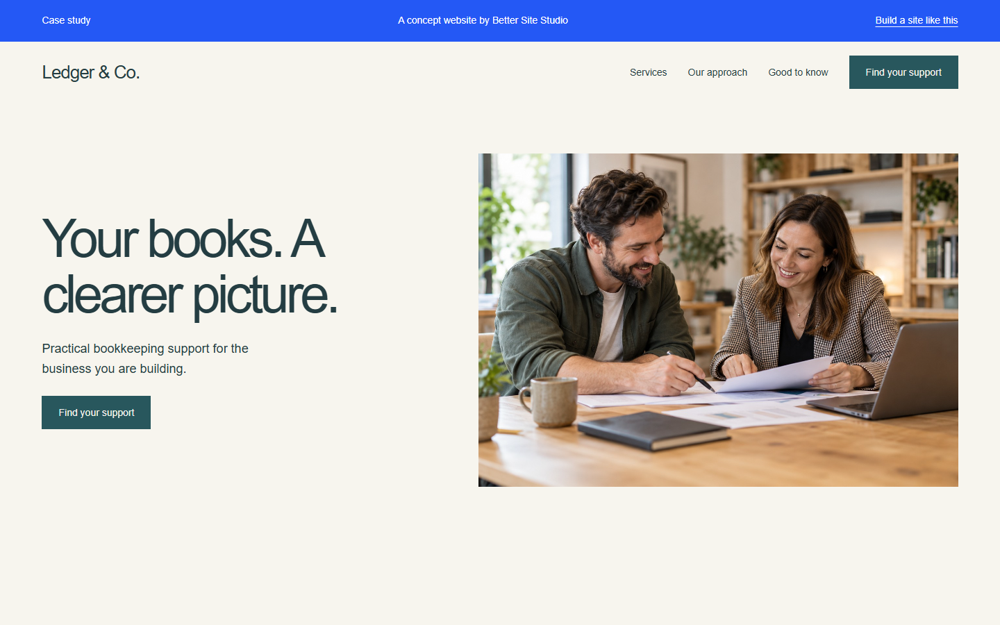 Screenshot of the Ledger & Co. working website demo