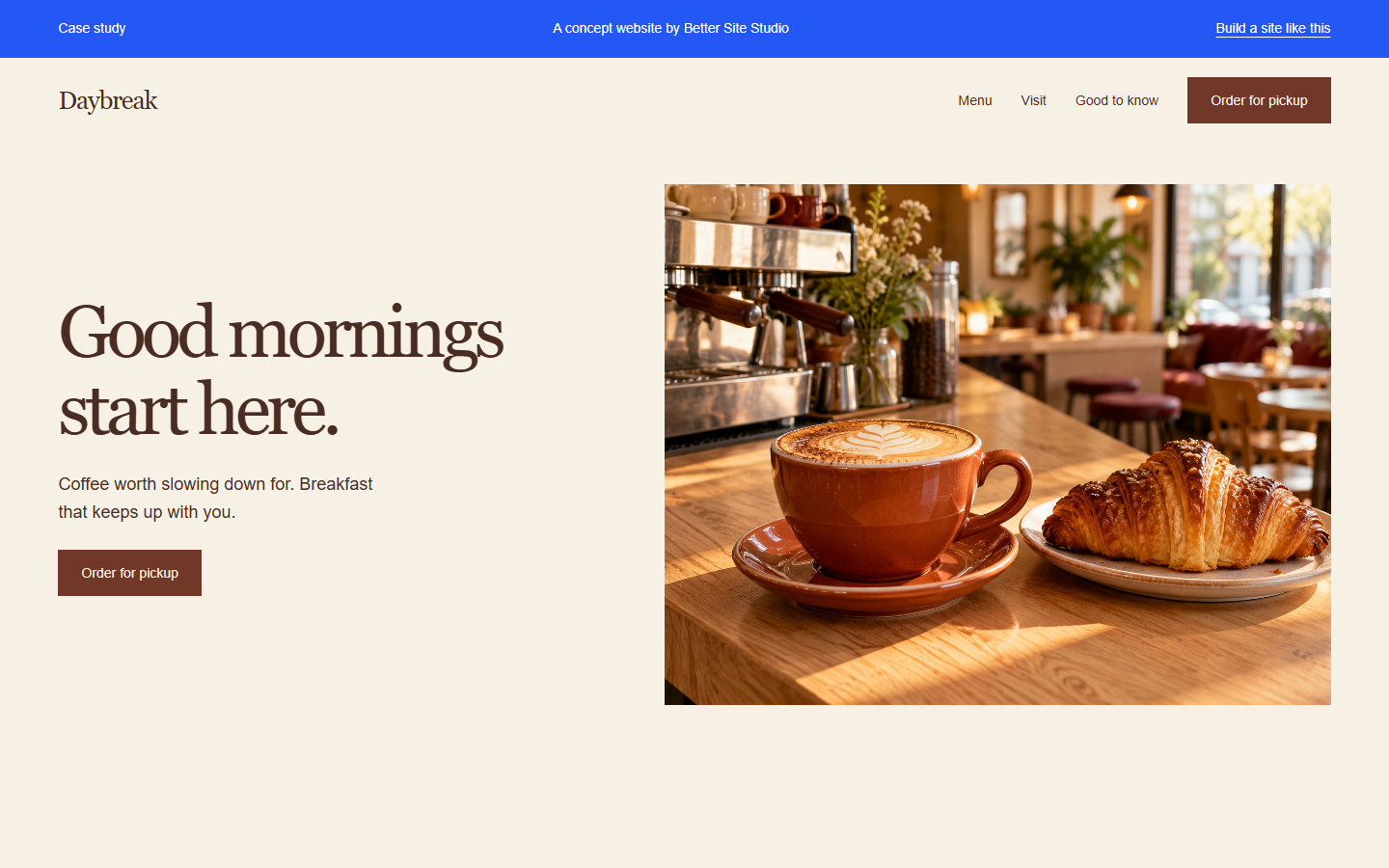 Screenshot of the Daybreak working website demo