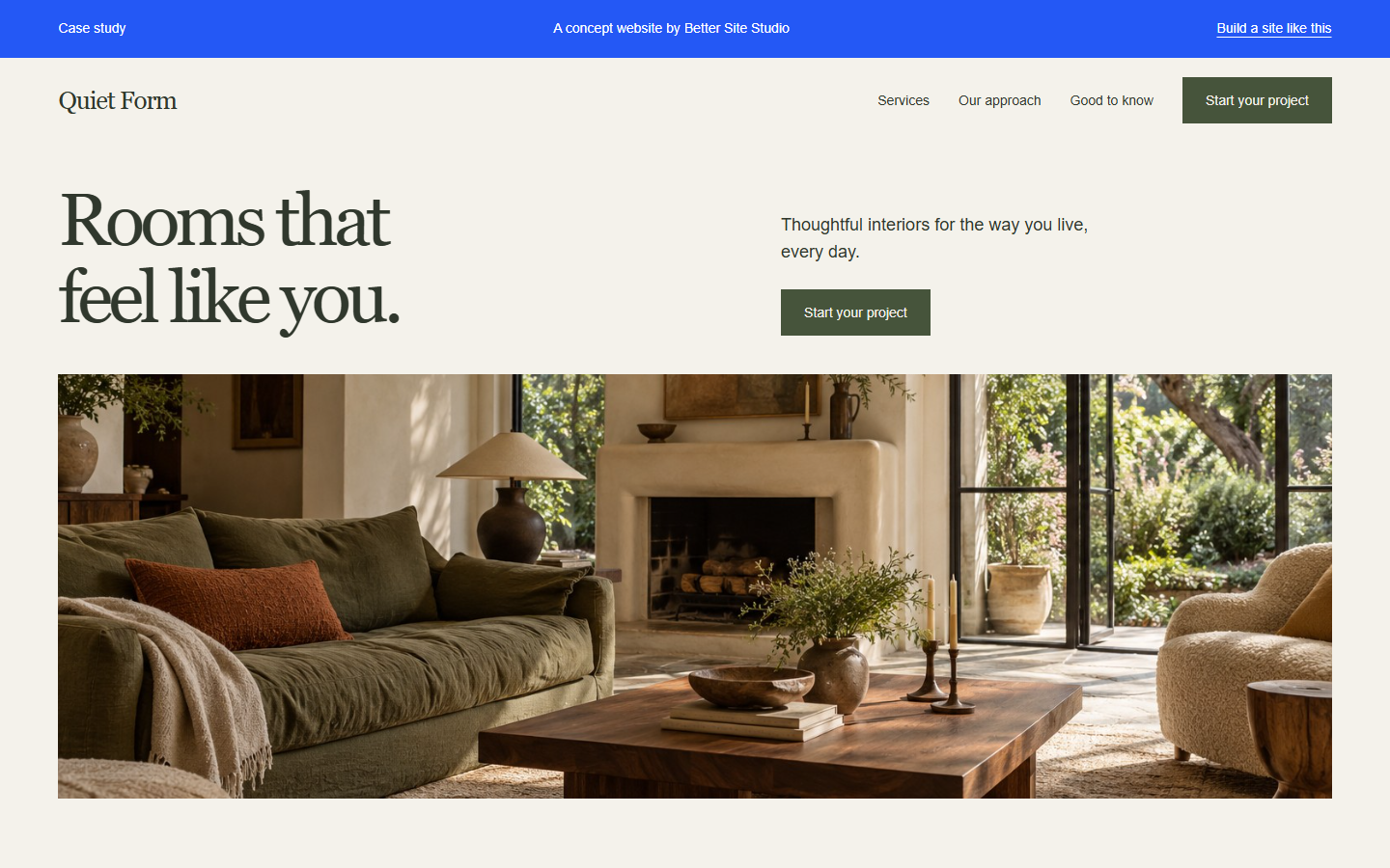 Screenshot of the Quiet Form working website demo