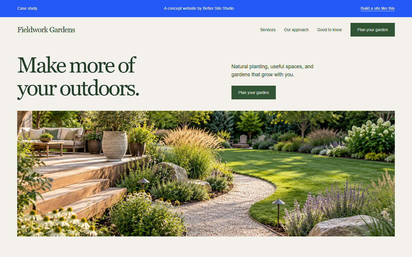 Screenshot of the Fieldwork Gardens working website demo